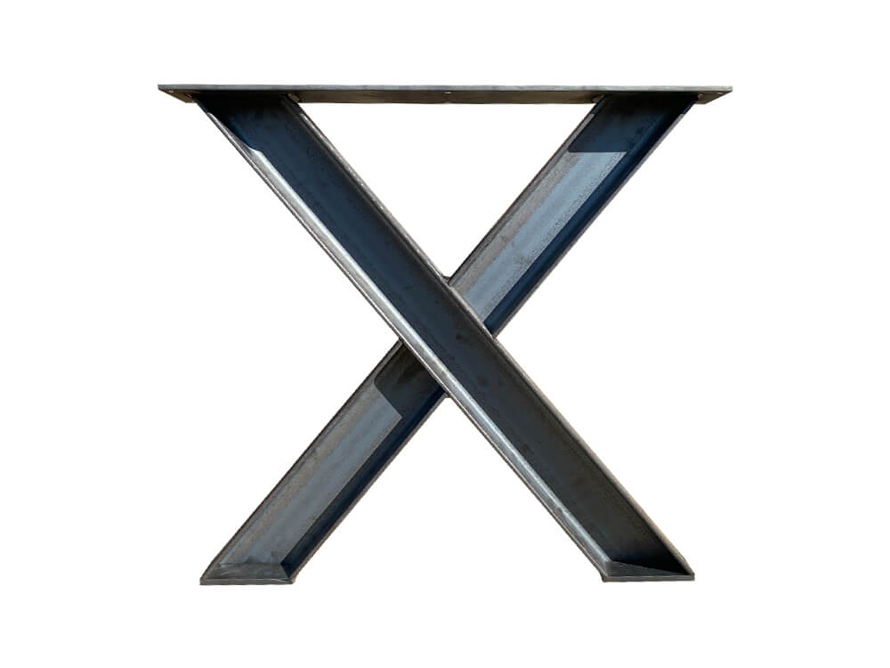 Tischbein-Tischkreuz-Tischgestell-Tischuntergestell-Rohstahl-Kreuze-X-Kufen-Holzplatte-Tischplatte-Esstisch-Massiv-Industrial-4