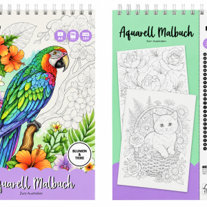 Heuer Aquarell Malbuch „Blumen & Tiere“ - 30 Blatt im A4-Format